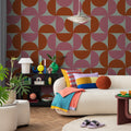 Retro Geometric Wallpaper : Pink and Orange Quarter Circle Pattern Mural