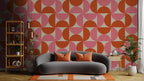 Retro Geometric Wallpaper : Pink and Orange Quarter Circle Pattern Mural - View 3