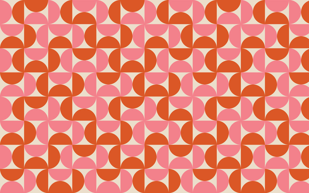Retro Geometric Wallpaper : Pink and Orange Quarter Circle Pattern Mural - flat design