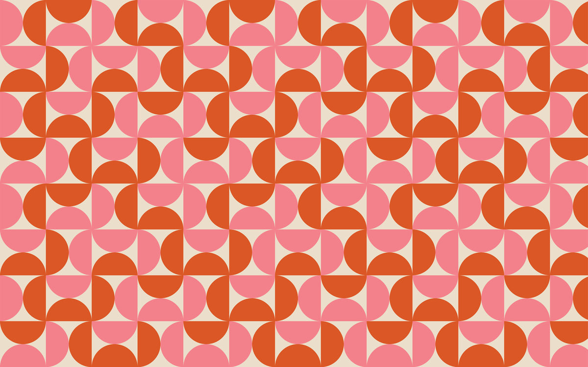 Retro Geometric Wallpaper : Pink and Orange Quarter Circle Pattern Mural - flat design