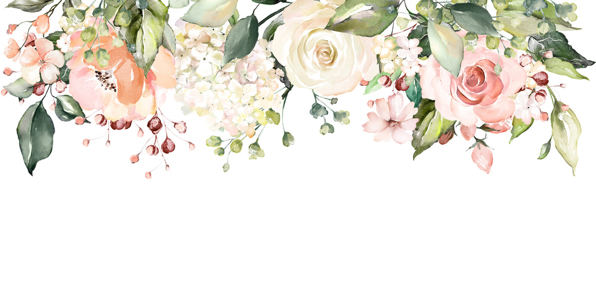 Hanging Rose Wallpaper : Watercolor Floral Border Mural - flat design