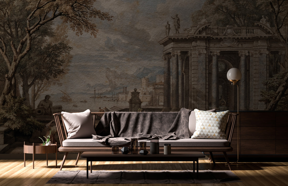 Ancient Rome Harbour Wallpaper : Classical Landscape Painting Mural - View 4