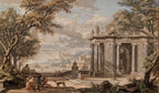Ancient Rome Harbour Wallpaper : Classical Landscape Painting Mural - flat design