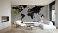 Black World Map Wallpaper : Detailed Grey Atlas Mural