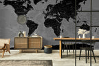 Black World Map Wallpaper : Detailed Grey Atlas Mural - View 4
