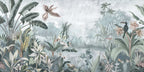 Misty Tropical Wallpaper : Soft Jungle with Toucan Mural - flat design