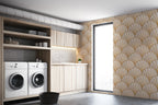 Gold Fan Wallpaper : Art Deco Shell Pattern on Ivory Mural - View 3