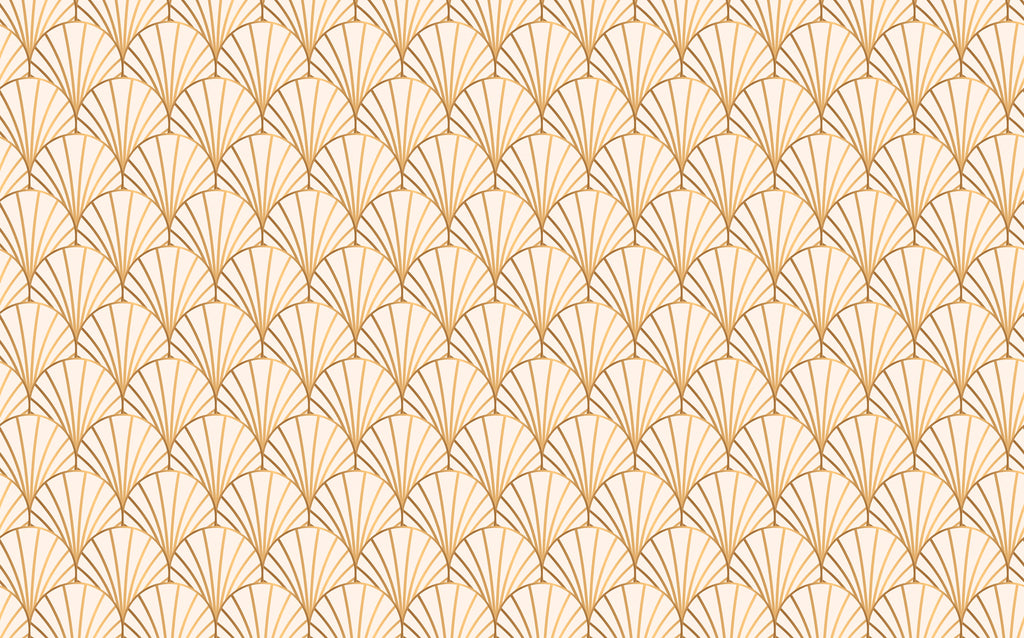 Gold Fan Wallpaper : Art Deco Shell Pattern on Ivory Mural - flat design