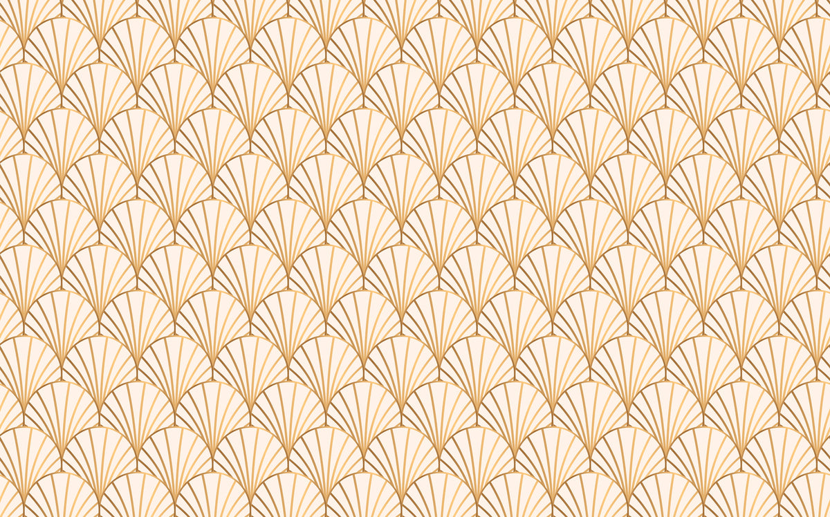 Gold Fan Wallpaper : Art Deco Shell Pattern on Ivory Mural - flat design