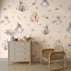 Watercolor Forest Animals Wallpaper : Bear, Fox and Owl Nursery Pattern Mural - View 2