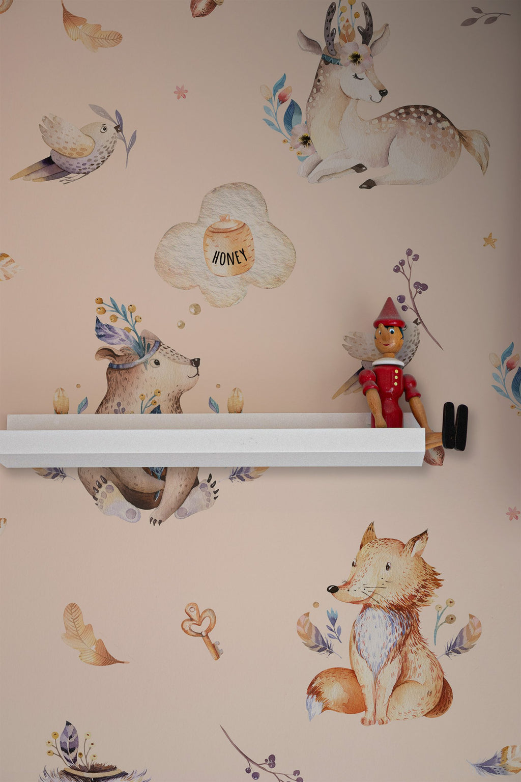 Watercolor Forest Animals Wallpaper : Bear, Fox and Owl Nursery Pattern Mural - View 3