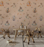 Watercolor Forest Animals Wallpaper : Bear, Fox and Owl Nursery Pattern Mural - View 4