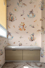 Watercolor Forest Animals Wallpaper : Bear, Fox and Owl Nursery Pattern Mural