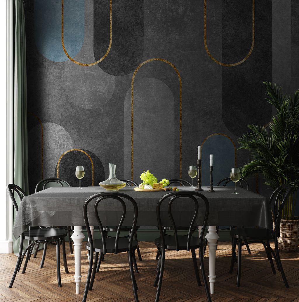 Grey Arch Geometric Wallpaper : Gold Line Concrete Mural