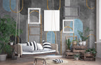 Grey Arch Geometric Wallpaper : Gold Line Concrete Mural - View 3