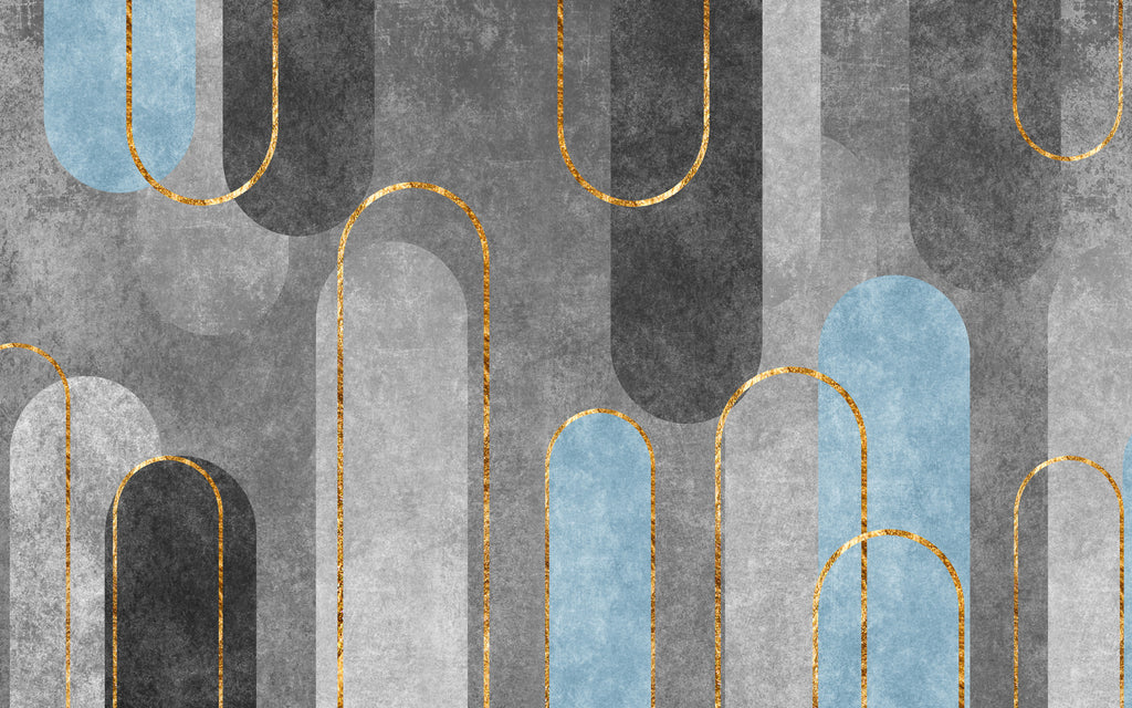 Grey Arch Geometric Wallpaper : Gold Line Concrete Mural - flat design