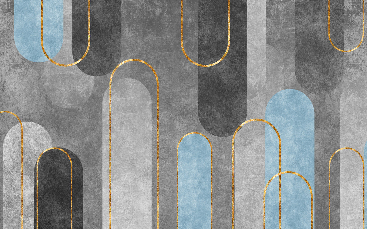 Grey Arch Geometric Wallpaper : Gold Line Concrete Mural - flat design