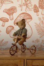 Botanical Mushroom Wallpaper : Terracotta Sketch Pattern Mural - View 4