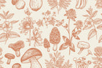 Botanical Mushroom Wallpaper : Terracotta Sketch Pattern Mural - flat design