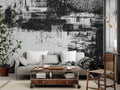 Black and White Graffiti Wallpaper : Abstract Brush Stroke Mural