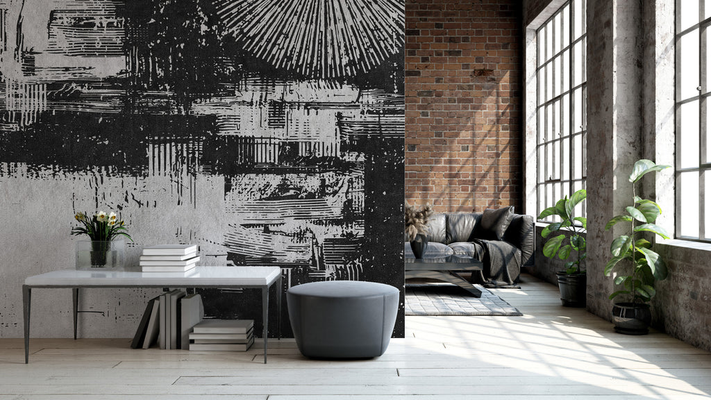 Black and White Graffiti Wallpaper : Abstract Brush Stroke Mural - View 3