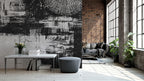 Black and White Graffiti Wallpaper : Abstract Brush Stroke Mural - View 3