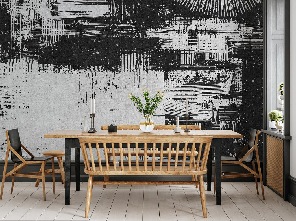 Black and White Graffiti Wallpaper : Abstract Brush Stroke Mural - View 4