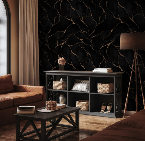 Black Gold Vein Wallpaper : Kintsugi Crack Mural