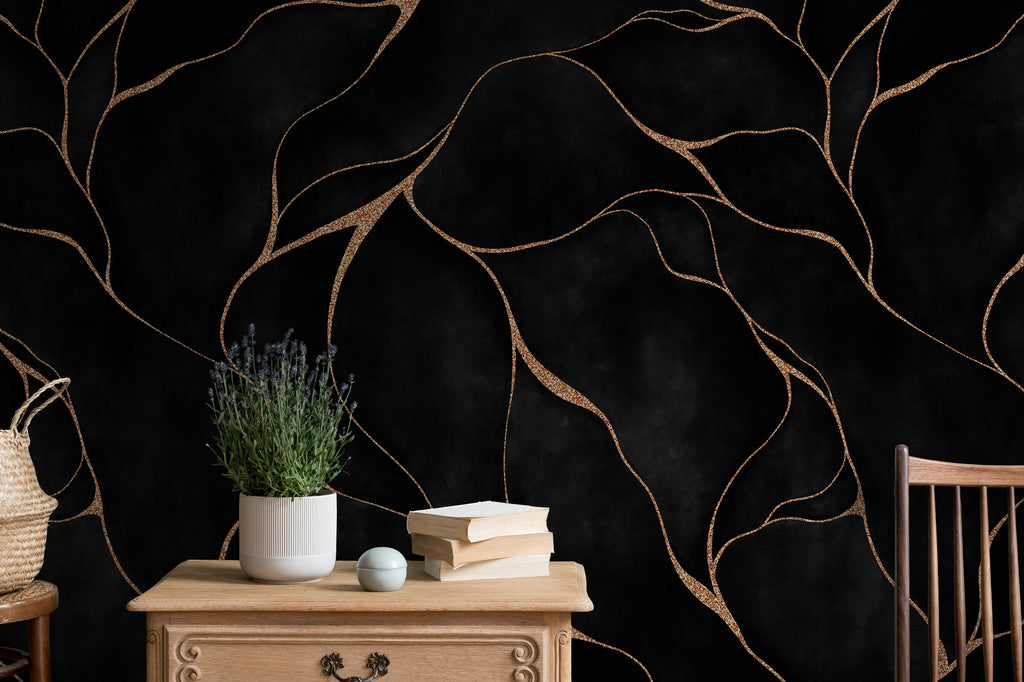 Black Gold Vein Wallpaper : Kintsugi Crack Mural - View 5