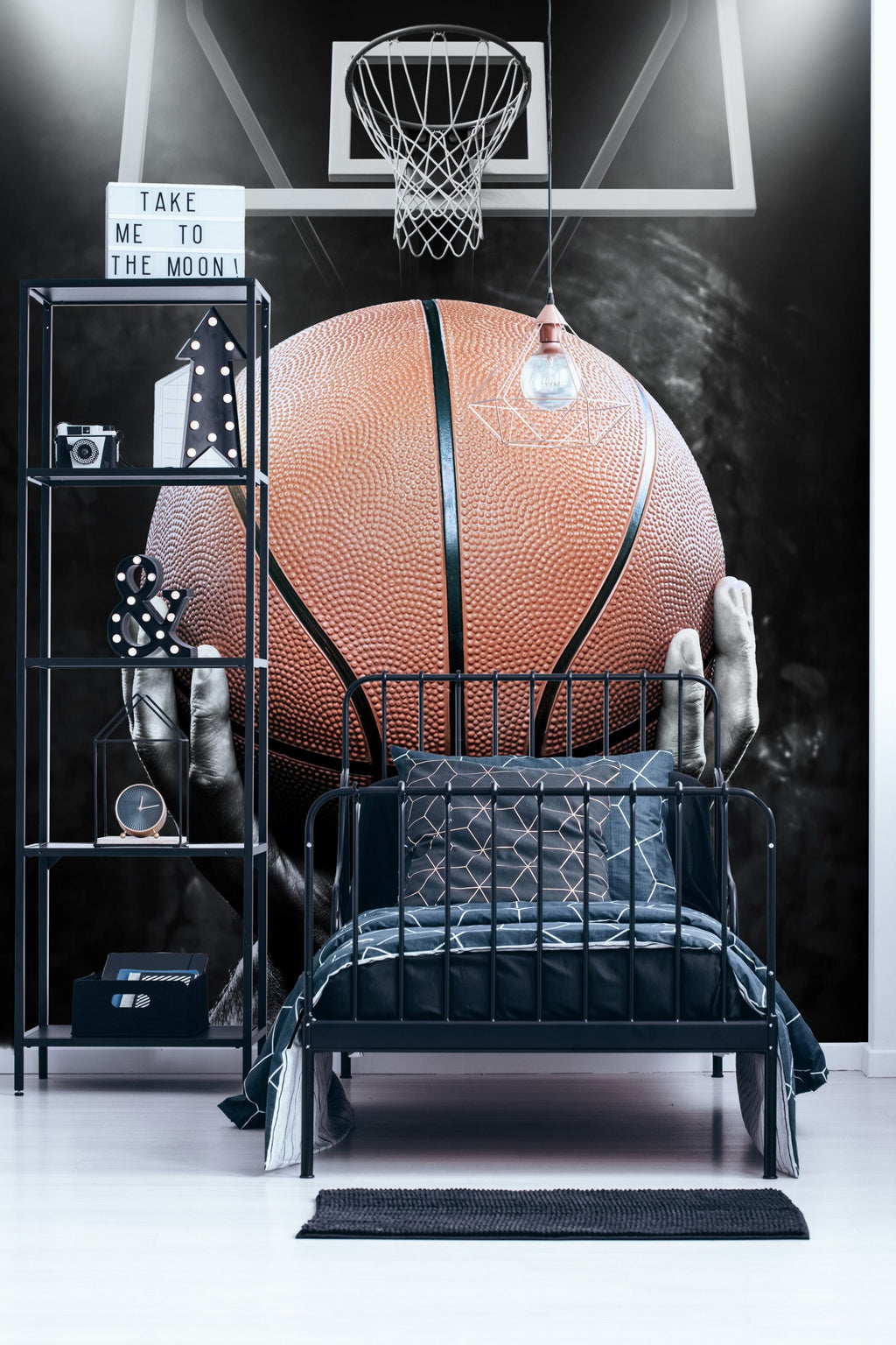 Basketball Wallpaper : Hands Holding Ball under the Hoop Mural