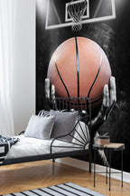 Basketball Wallpaper : Hands Holding Ball under the Hoop Mural - View 2