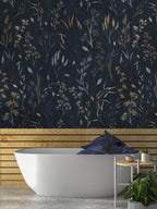 Navy Wildflower Wallpaper : Delicate Botanical Pattern Mural