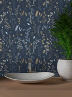 Navy Wildflower Wallpaper : Delicate Botanical Pattern Mural - View 2