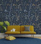 Navy Wildflower Wallpaper : Delicate Botanical Pattern Mural - View 4