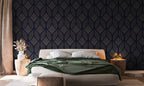 Navy Ogee Wallpaper : Gold Geometric Leaf Pattern Mural - View 3