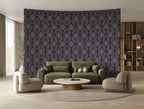 Navy Ogee Wallpaper : Gold Geometric Leaf Pattern Mural - View 2