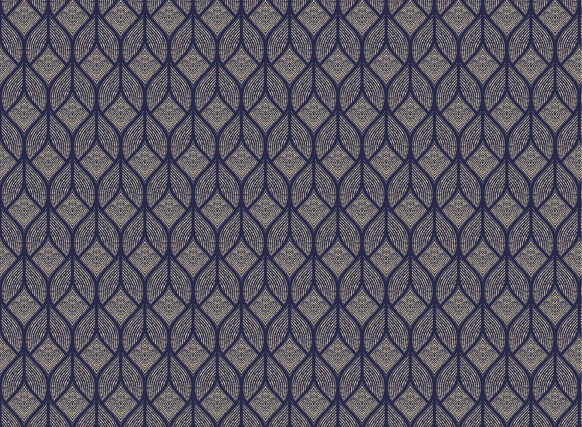 Navy Ogee Wallpaper : Gold Geometric Leaf Pattern Mural - flat design