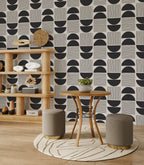 Mid Century Geometric Wallpaper : Black and Grey Half Circle Pattern Mural - View 3