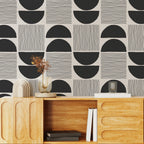Mid Century Geometric Wallpaper : Black and Grey Half Circle Pattern Mural