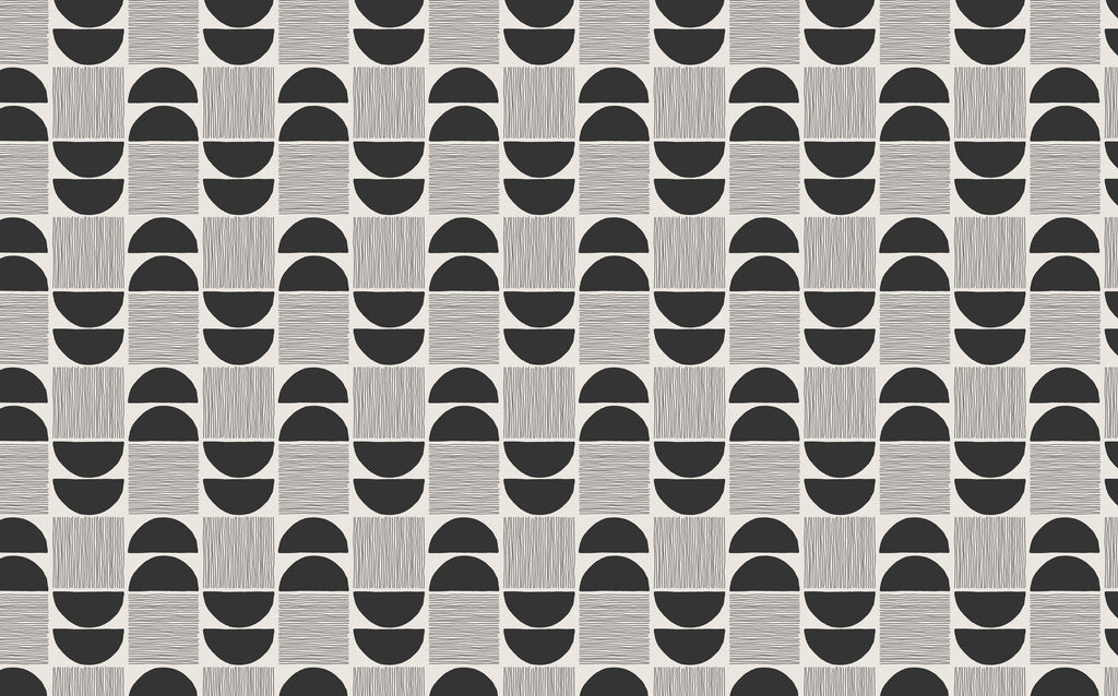 Mid Century Geometric Wallpaper : Black and Grey Half Circle Pattern Mural - flat design