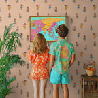 Hula Girl Wallpaper : Retro Hawaiian Pattern on Peach Mural - View 4
