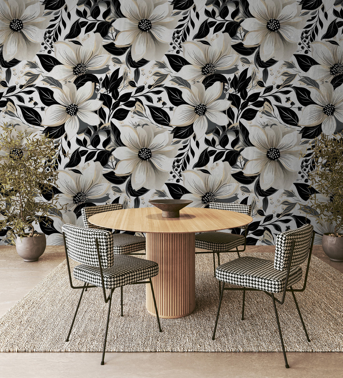Black and White Floral Wallpaper : Bold Modern Bloom Pattern Mural - View 2