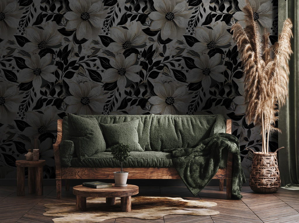 Black and White Floral Wallpaper : Bold Modern Bloom Pattern Mural - View 3