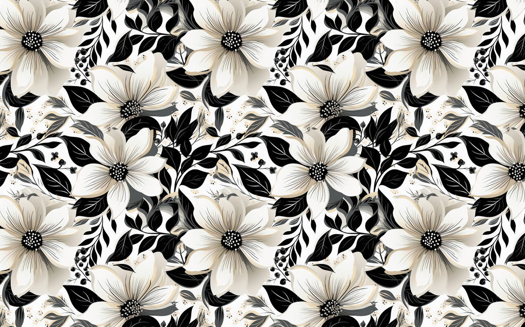 Black and White Floral Wallpaper : Bold Modern Bloom Pattern Mural - flat design