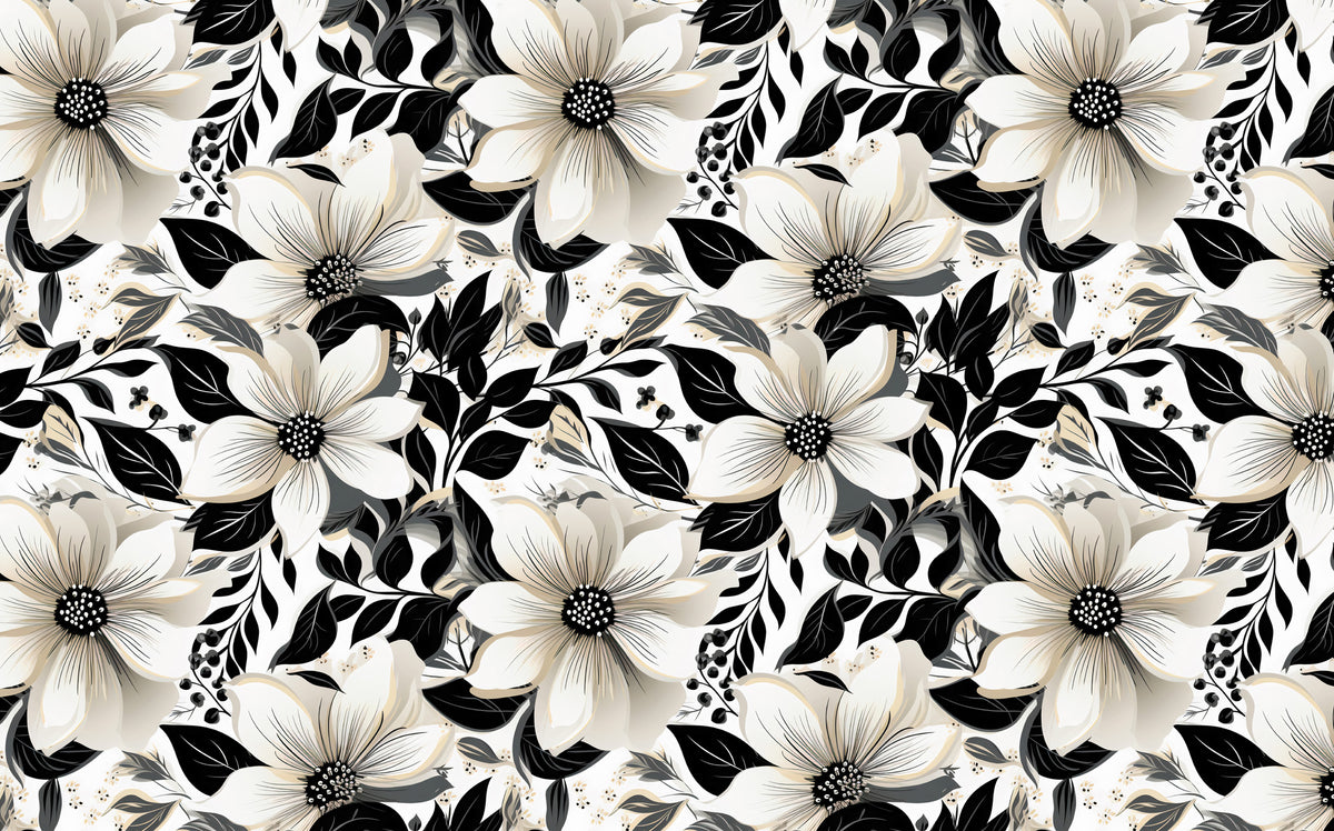 Black and White Floral Wallpaper : Bold Modern Bloom Pattern Mural - flat design