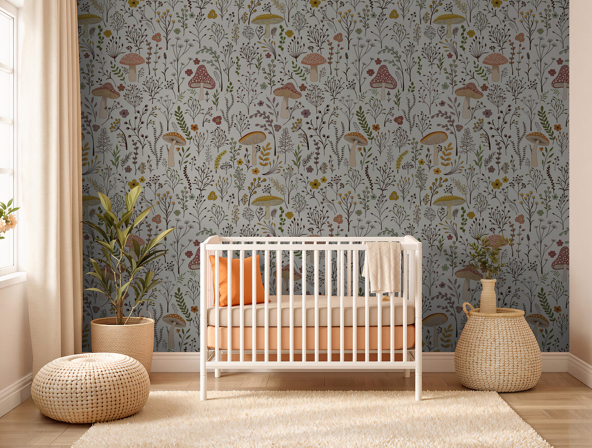 Mushroom Garden Wallpaper : Wildflower Folk Pattern - View 4