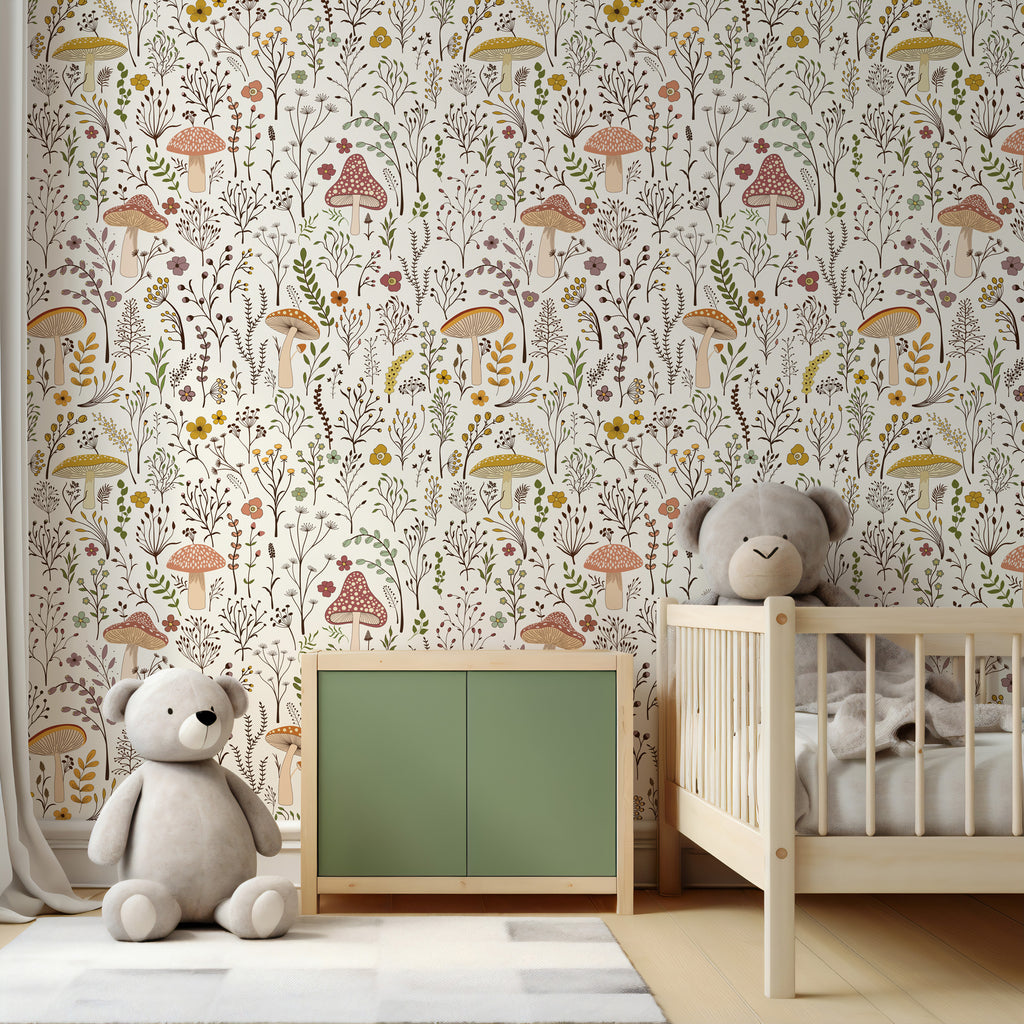 Mushroom Garden Wallpaper : Wildflower Folk Pattern - View 5