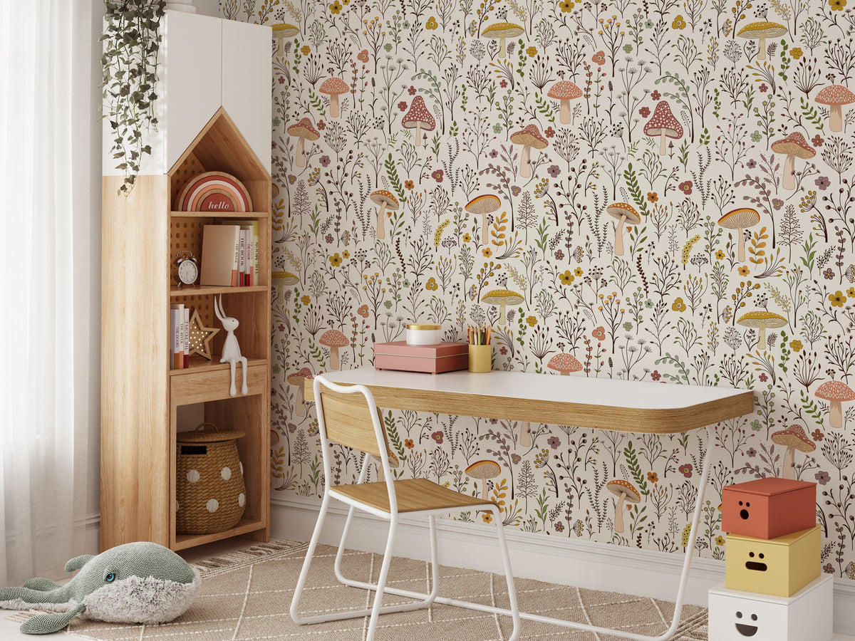 Mushroom Garden Wallpaper : Wildflower Folk Pattern