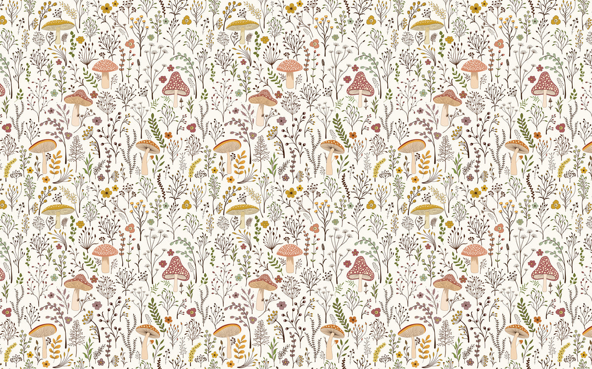 Mushroom Garden Wallpaper : Wildflower Folk Pattern - View 2