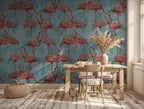 Pink Flamingo Wallpaper : Tropical Leaf on Aqua Pattern Mural - View 2